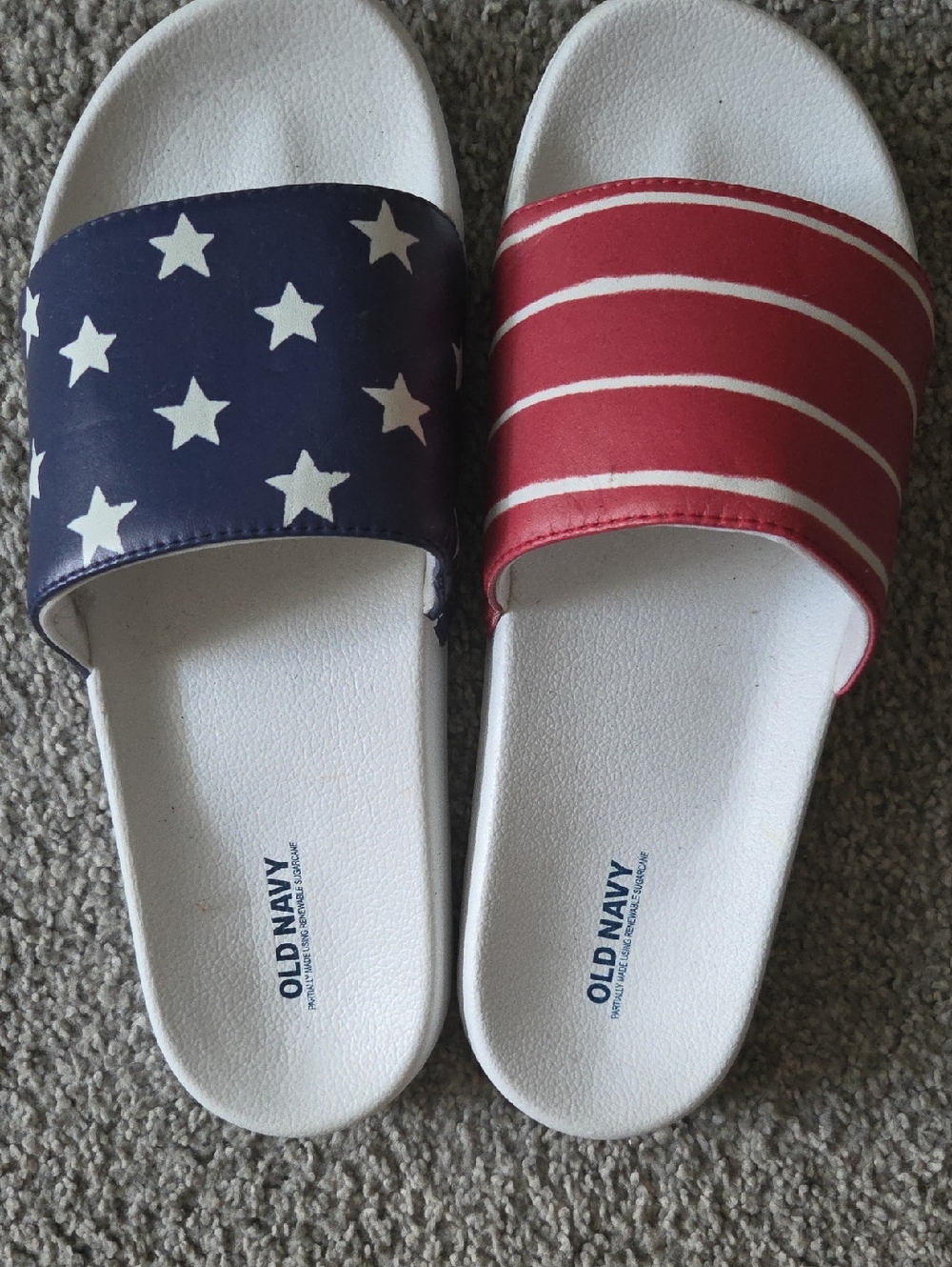 Old Navy Patriotic Red & Blue Star-Stripe Slide Sandals Mens Size 8/9 Never Worn